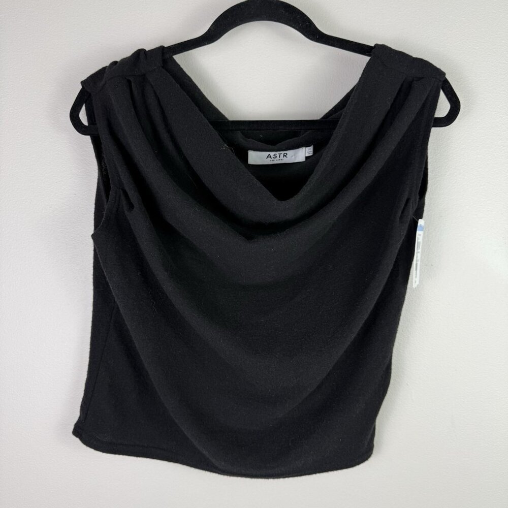 ASTR The Label Black Draped Cowl Neck Sleeveless Top Blouse Stretch M